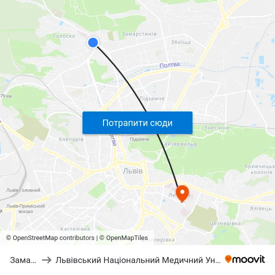 Замарстинів to Львівський Національний Медичний Університет Імені Данила Галицького map