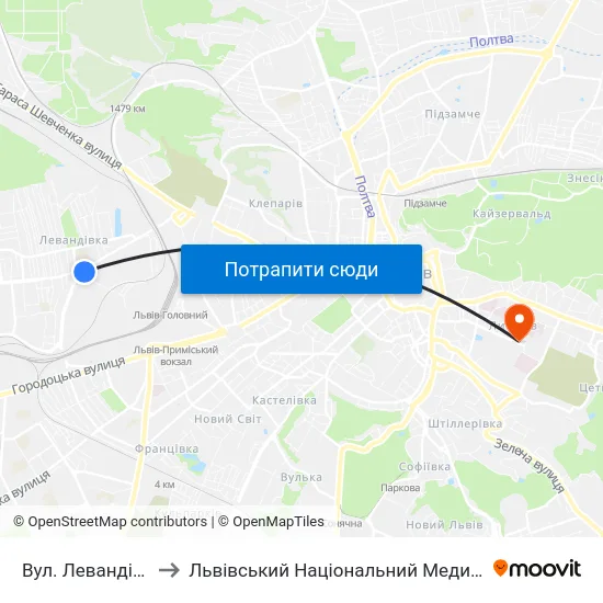 Вул. Левандівська - Вул. Широка to Львівський Національний Медичний Університет Імені Данила Галицького map