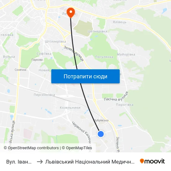 Вул. Івана Кавалерідзе to Львівський Національний Медичний Університет Імені Данила Галицького map