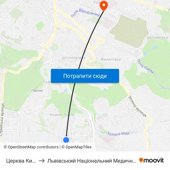 Церква Кирила І Мефодія to Львівський Національний Медичний Університет Імені Данила Галицького map