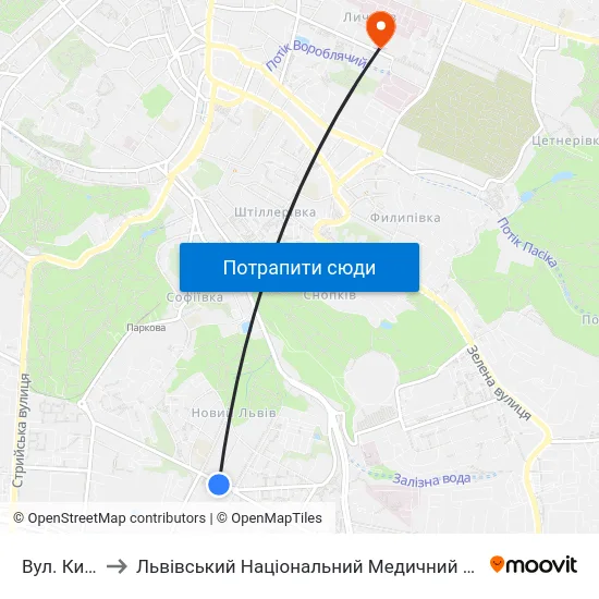 Вул. Кибальчича to Львівський Національний Медичний Університет Імені Данила Галицького map