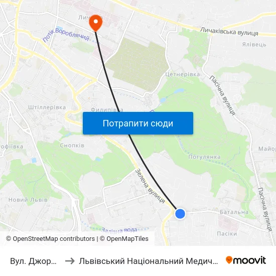 Вул. Джорджа Вашингтона to Львівський Національний Медичний Університет Імені Данила Галицького map