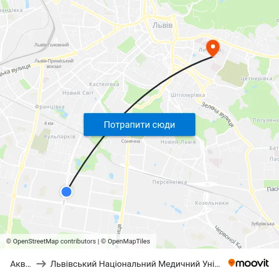 Аквапарк to Львівський Національний Медичний Університет Імені Данила Галицького map