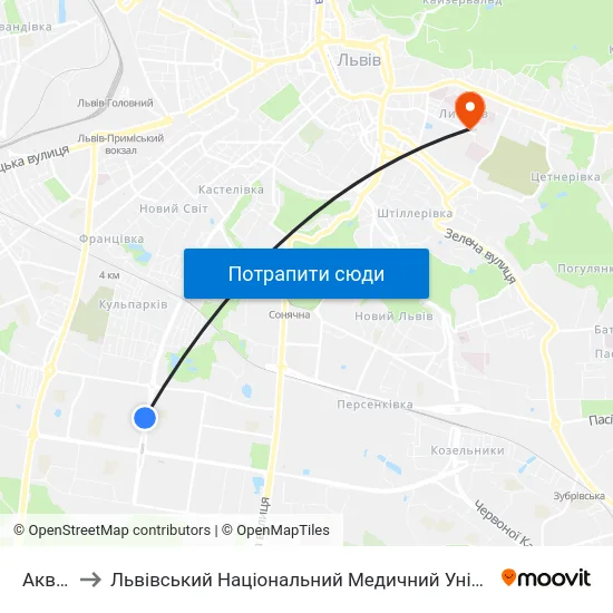Аквапарк to Львівський Національний Медичний Університет Імені Данила Галицького map