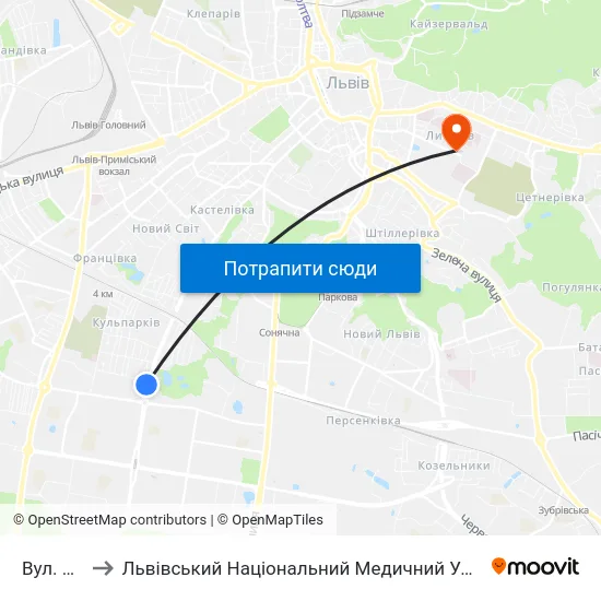 Вул. Бойчука to Львівський Національний Медичний Університет Імені Данила Галицького map