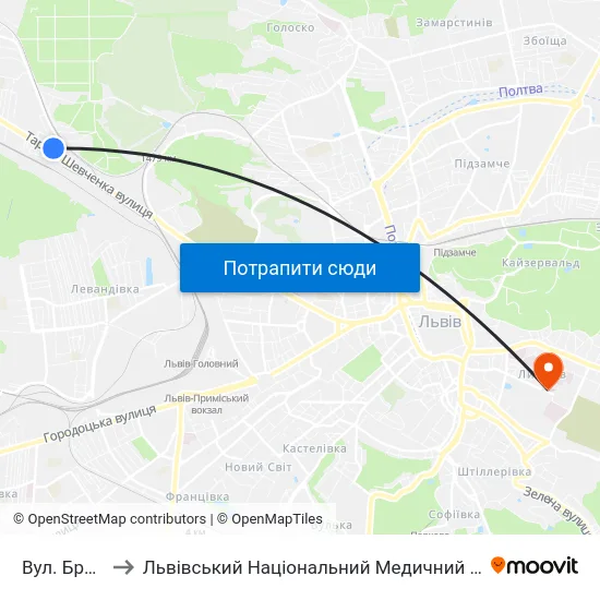 Вул. Брюховицька to Львівський Національний Медичний Університет Імені Данила Галицького map