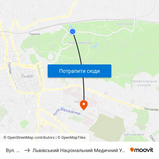 Вул. Кордуби to Львівський Національний Медичний Університет Імені Данила Галицького map
