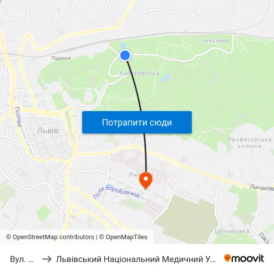 Вул. Кордуби to Львівський Національний Медичний Університет Імені Данила Галицького map