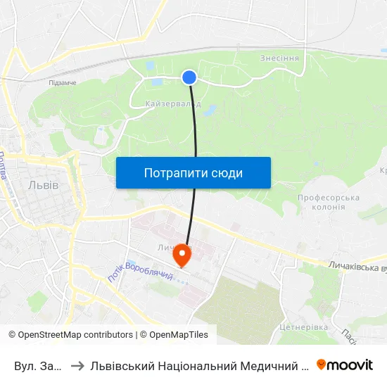 Вул. Заклинських to Львівський Національний Медичний Університет Імені Данила Галицького map