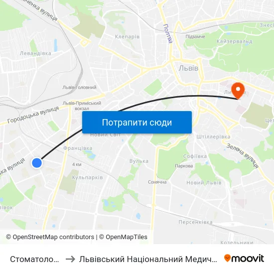 Стоматологічна Клініка №3 to Львівський Національний Медичний Університет Імені Данила Галицького map