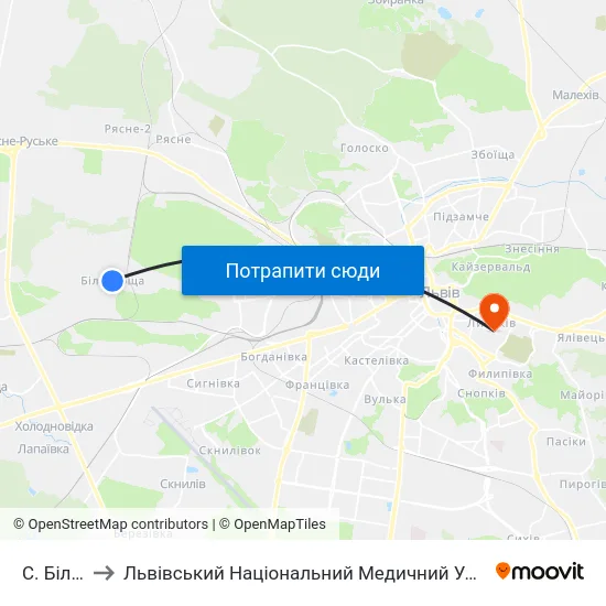 С. Білогорща to Львівський Національний Медичний Університет Імені Данила Галицького map