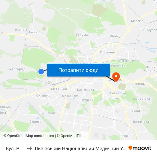 Вул. Роксоляни to Львівський Національний Медичний Університет Імені Данила Галицького map