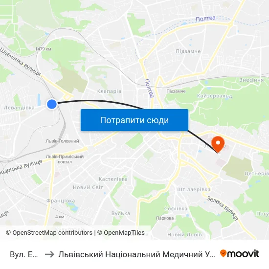Вул. Естонська to Львівський Національний Медичний Університет Імені Данила Галицького map