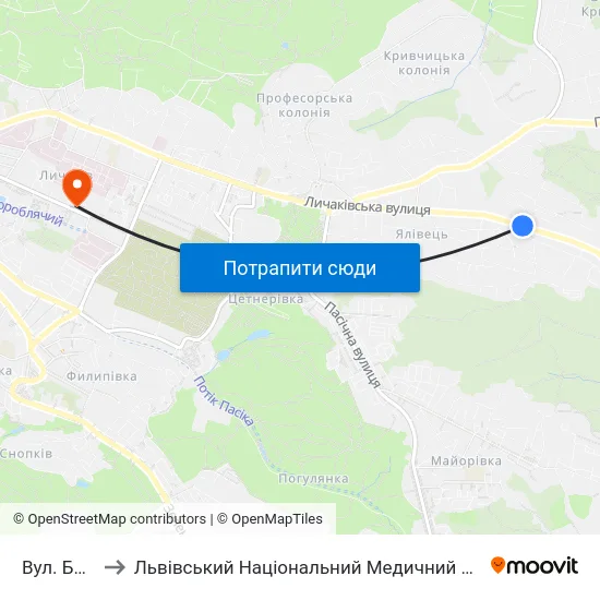 Вул. Бахматюка to Львівський Національний Медичний Університет Імені Данила Галицького map