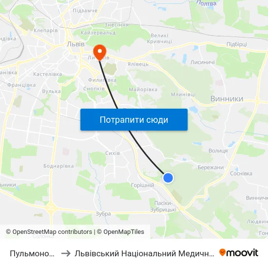 Пульмонологічний Центр to Львівський Національний Медичний Університет Імені Данила Галицького map