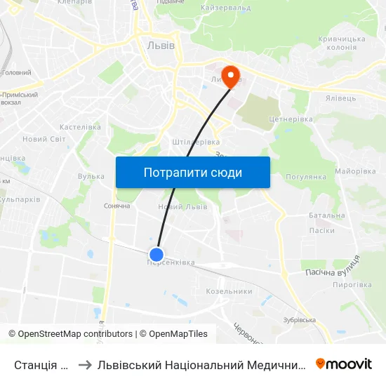 Станція Персенківка to Львівський Національний Медичний Університет Імені Данила Галицького map