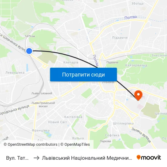 Вул. Татарбунарська to Львівський Національний Медичний Університет Імені Данила Галицького map