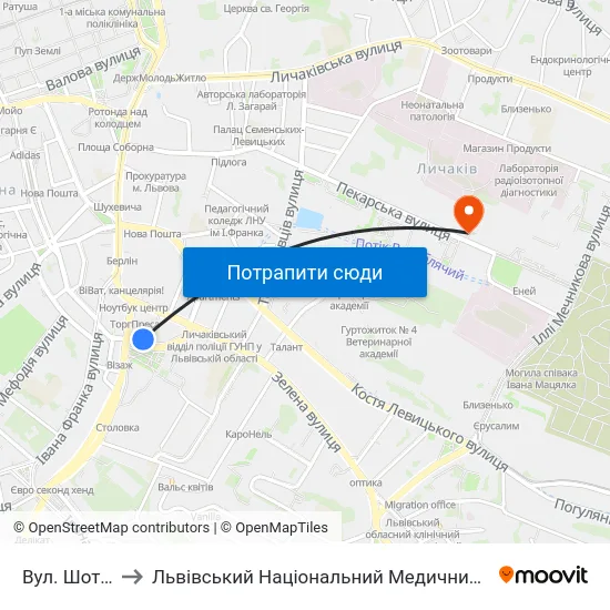 Вул. Шота Руставелі to Львівський Національний Медичний Університет Імені Данила Галицького map