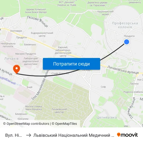 Вул. Ніщинського to Львівський Національний Медичний Університет Імені Данила Галицького map