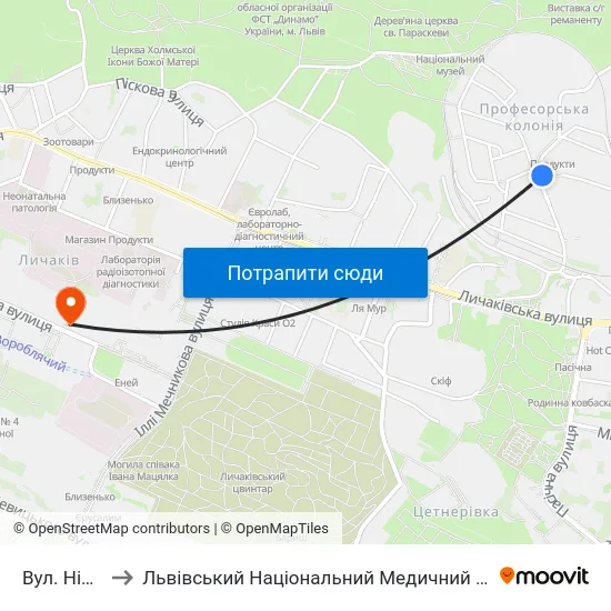 Вул. Ніщинського to Львівський Національний Медичний Університет Імені Данила Галицького map