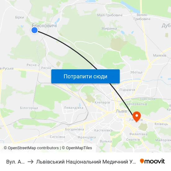 Вул. Арктична to Львівський Національний Медичний Університет Імені Данила Галицького map