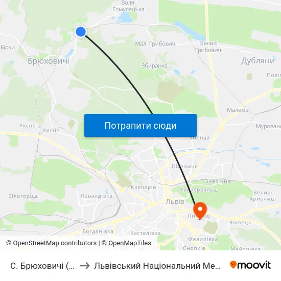 С. Брюховичі (Вул. Січових Стрільців) to Львівський Національний Медичний Університет Імені Данила Галицького map