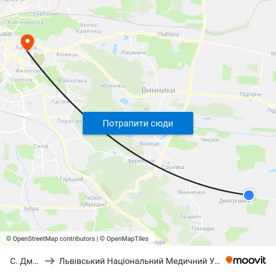 С. Дмитровичі to Львівський Національний Медичний Університет Імені Данила Галицького map