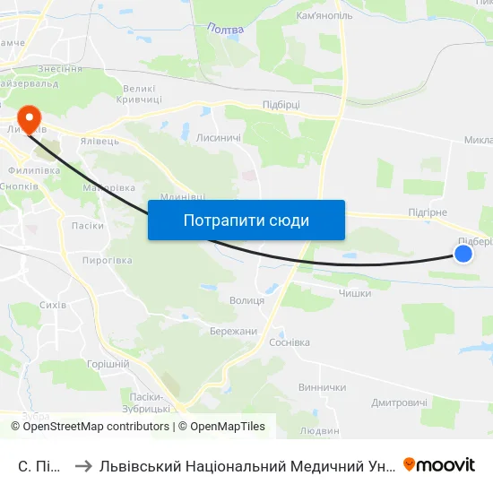 С. Підберізці to Львівський Національний Медичний Університет Імені Данила Галицького map
