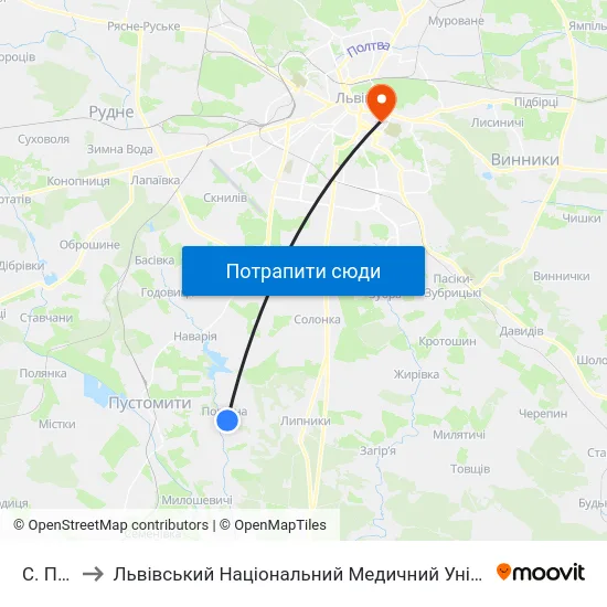 С. Поршна to Львівський Національний Медичний Університет Імені Данила Галицького map