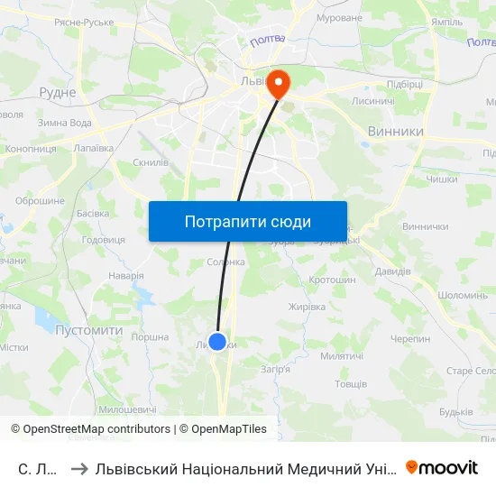 С. Липники to Львівський Національний Медичний Університет Імені Данила Галицького map