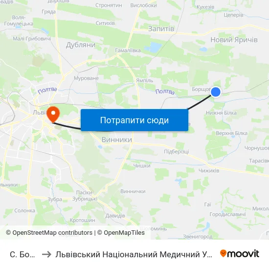 С. Борщовичі to Львівський Національний Медичний Університет Імені Данила Галицького map