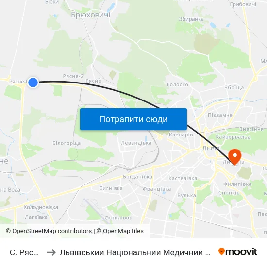 С. Рясне-Руське to Львівський Національний Медичний Університет Імені Данила Галицького map