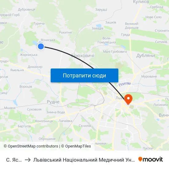 С. Ясниська to Львівський Національний Медичний Університет Імені Данила Галицького map
