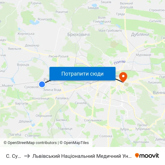С. Суховоля to Львівський Національний Медичний Університет Імені Данила Галицького map