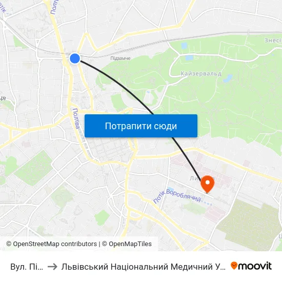 Вул. Під Дубом to Львівський Національний Медичний Університет Імені Данила Галицького map