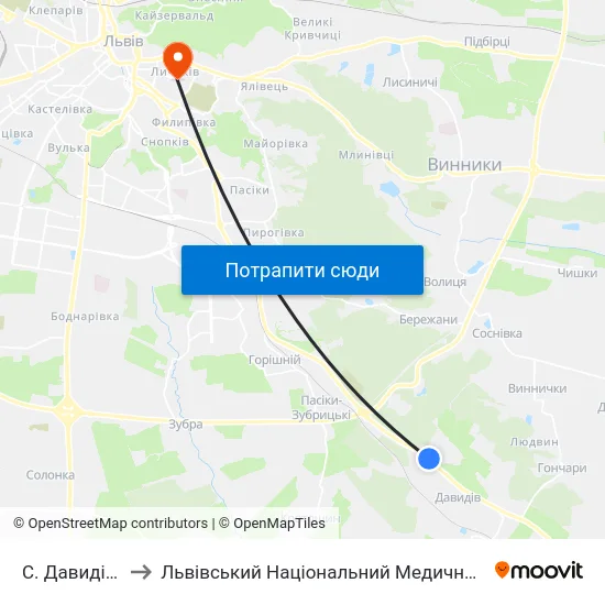 С. Давидів (На Вимогу) to Львівський Національний Медичний Університет Імені Данила Галицького map
