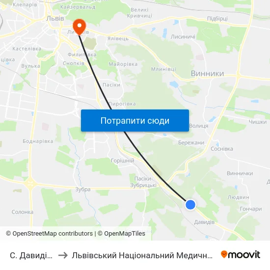 С. Давидів (На Вимогу) to Львівський Національний Медичний Університет Імені Данила Галицького map