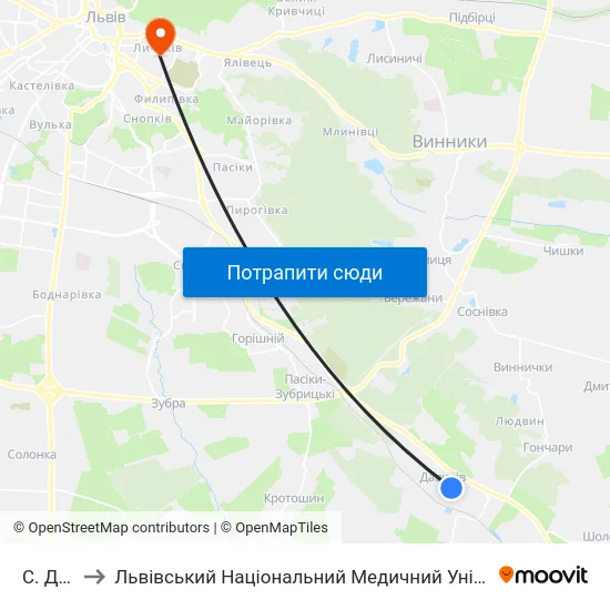 С. Давидів to Львівський Національний Медичний Університет Імені Данила Галицького map