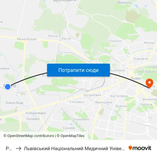 Рудне to Львівський Національний Медичний Університет Імені Данила Галицького map