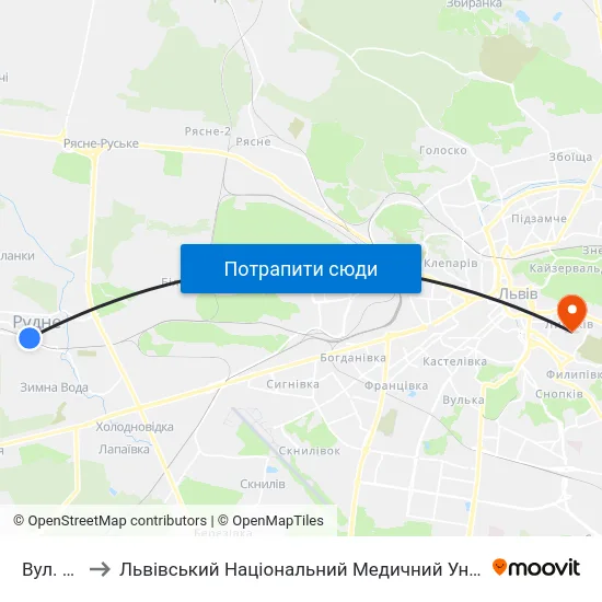 Вул. Огієнка to Львівський Національний Медичний Університет Імені Данила Галицького map