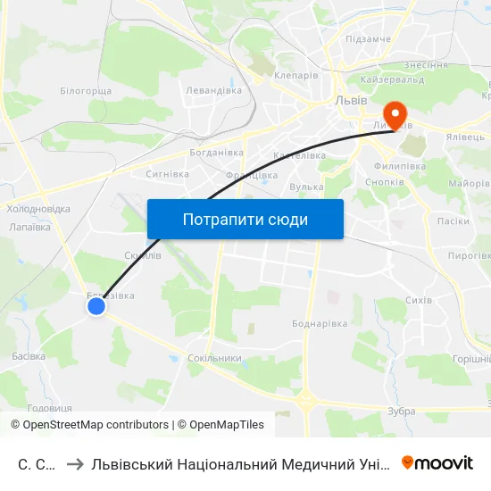 С. Скнилів to Львівський Національний Медичний Університет Імені Данила Галицького map