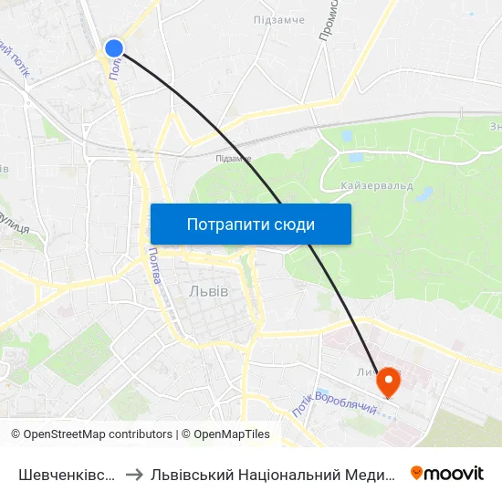 Шевченківська Адміністрація to Львівський Національний Медичний Університет Імені Данила Галицького map