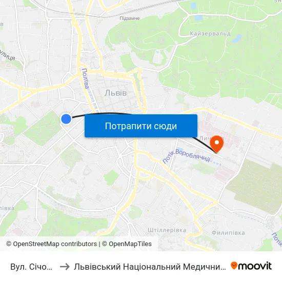 Вул. Січових Стрільців to Львівський Національний Медичний Університет Імені Данила Галицького map
