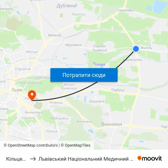 Кільцева Дорога to Львівський Національний Медичний Університет Імені Данила Галицького map