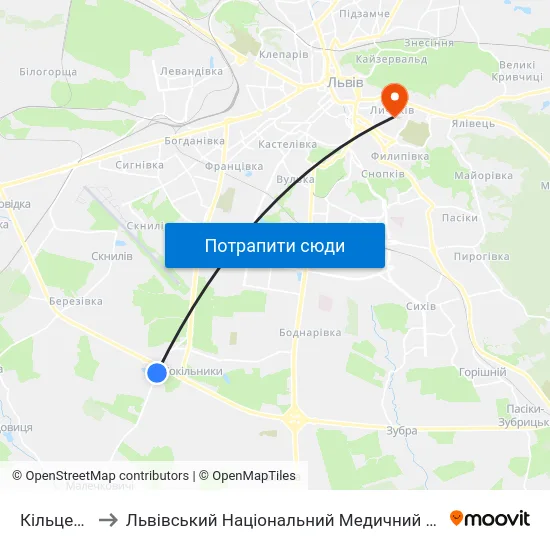 Кільцева Дорога to Львівський Національний Медичний Університет Імені Данила Галицького map