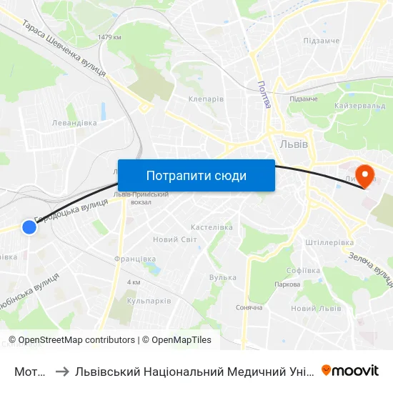 Мотозавод to Львівський Національний Медичний Університет Імені Данила Галицького map