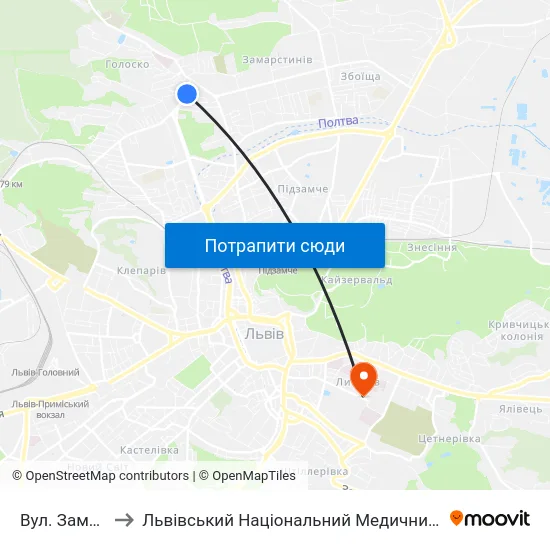 Вул. Замарстинівська to Львівський Національний Медичний Університет Імені Данила Галицького map