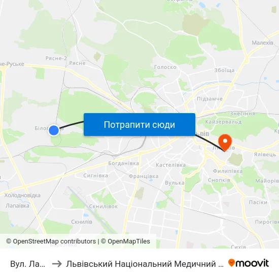 Вул. Лаврівського to Львівський Національний Медичний Університет Імені Данила Галицького map