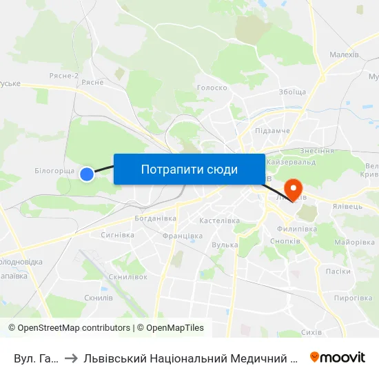 Вул. Гайовської to Львівський Національний Медичний Університет Імені Данила Галицького map