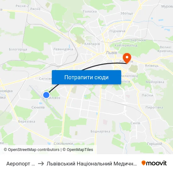 Аеропорт (Термінал "А") to Львівський Національний Медичний Університет Імені Данила Галицького map